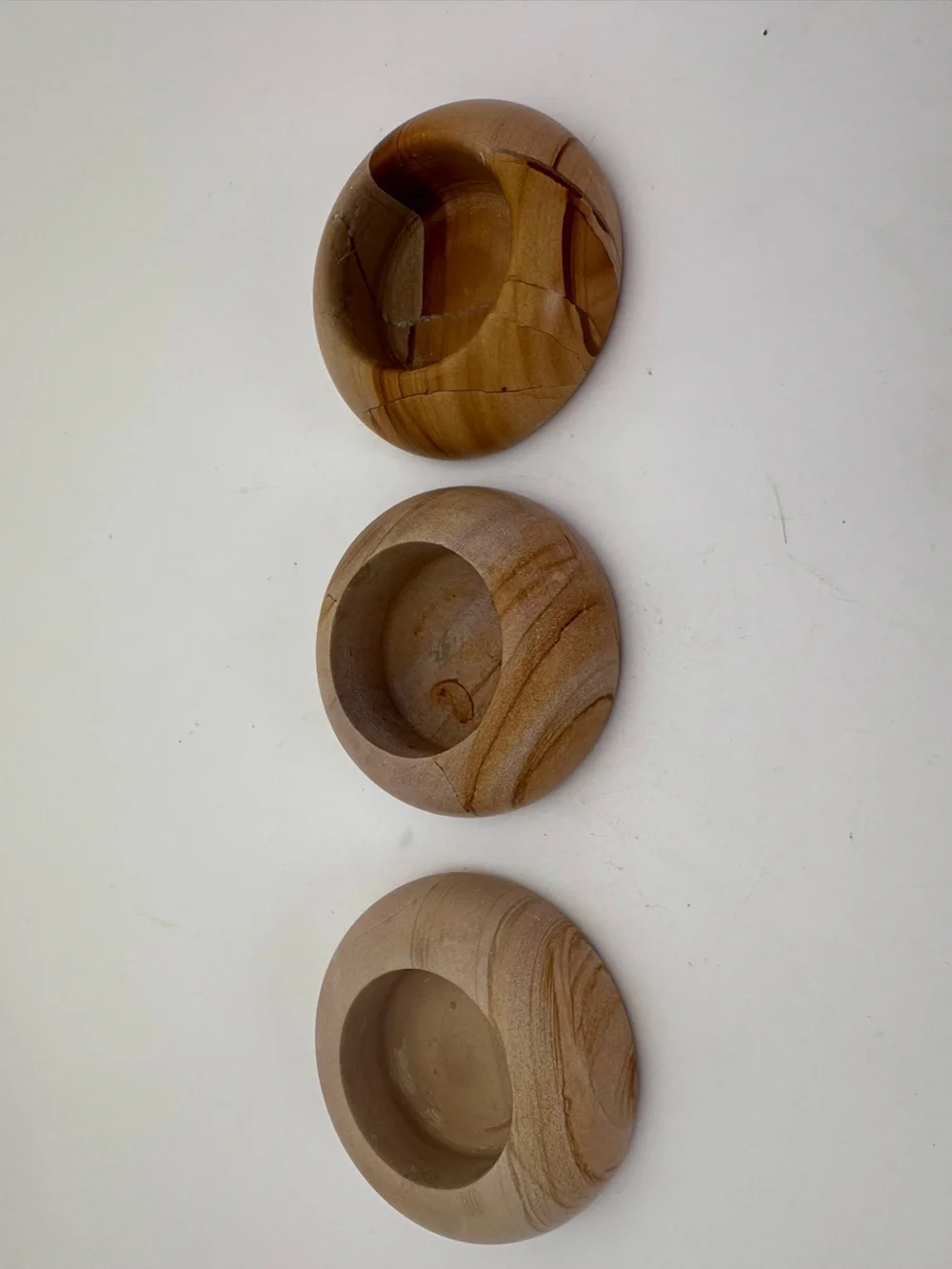 Gorgeous Stone Candle Or Paperweight Holders - Set of 3 - Natural Light Brown